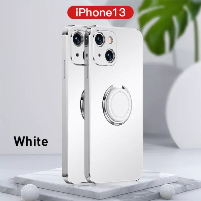 Case For iPhone 13 Pro in White Luxury Plating Magnetic Car Ring Case Cover FoneFunShop   