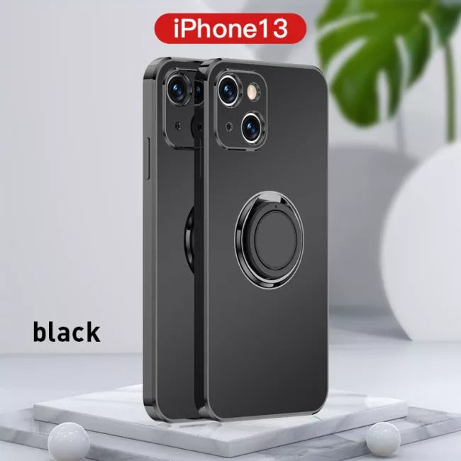 Case For iPhone 13 Pro Max in Black Luxury Plating Magnetic Car Ring Case Cover FoneFunShop   