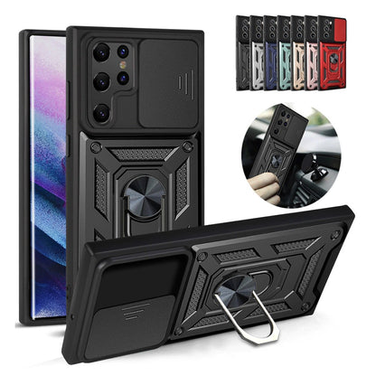 Case For Samsung S22 Black Armoured Clip On With Ring Holder Case Cover FoneFunShop   