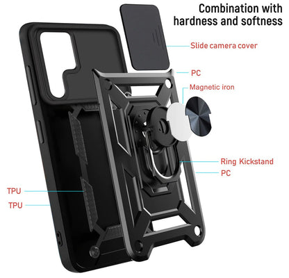 Case For Samsung S22 Ultra Black Armoured Clip On With Ring Holder Case Cover FoneFunShop   