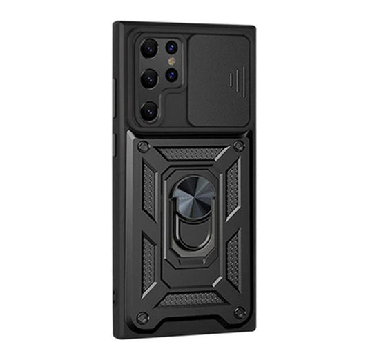 Case For Samsung S22 Ultra Black Armoured Clip On With Ring Holder Case Cover FoneFunShop   