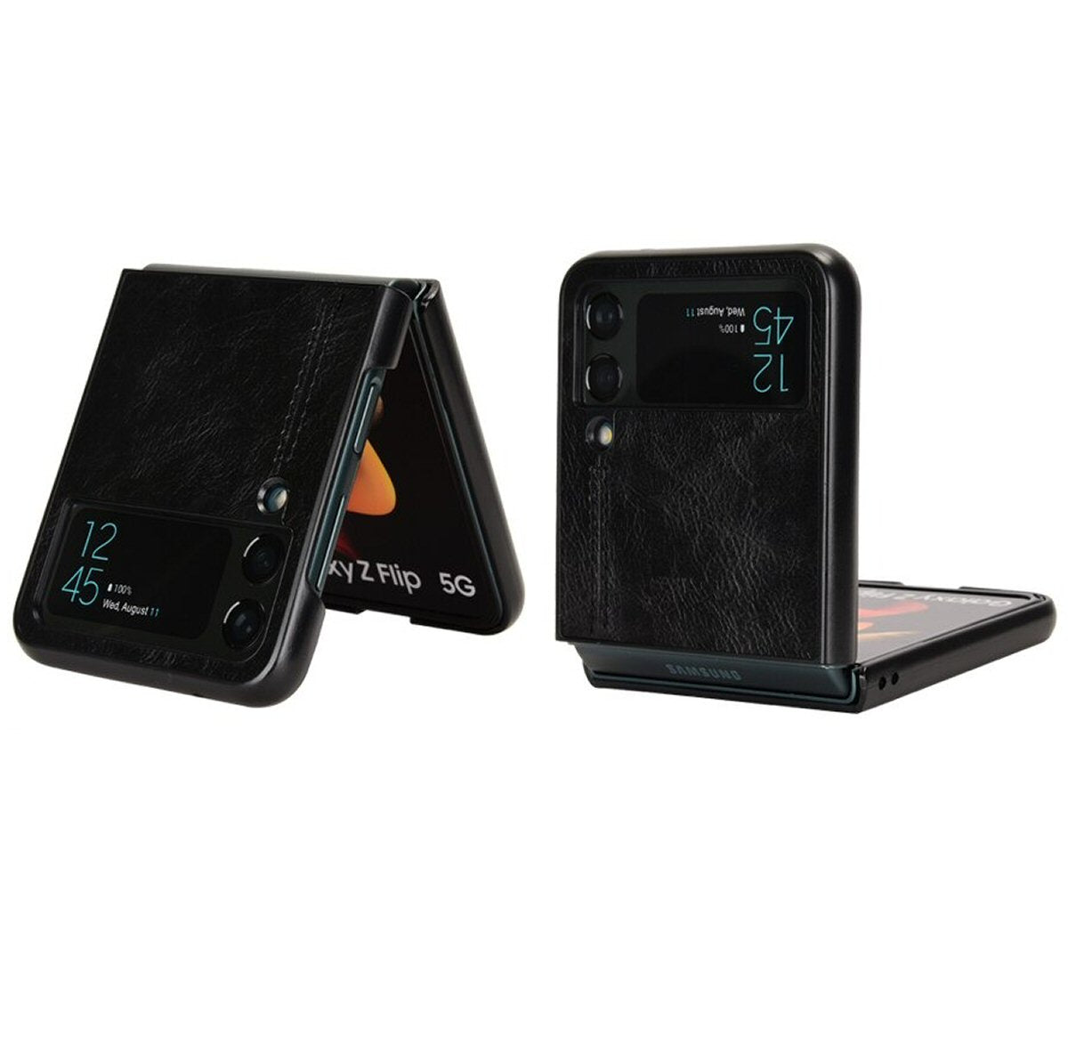 Case For Samsung Z Flip 4 Black Ultra Thin PU Leather Protection Cover Case Cover FoneFunShop   