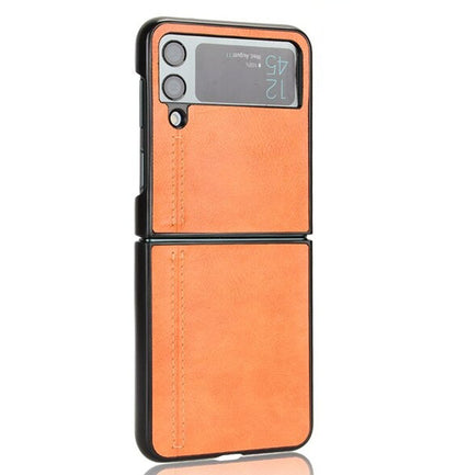 Case For Samsung Z Flip 4 Brown Ultra Thin PU Leather Protection Cover Case Cover FoneFunShop   