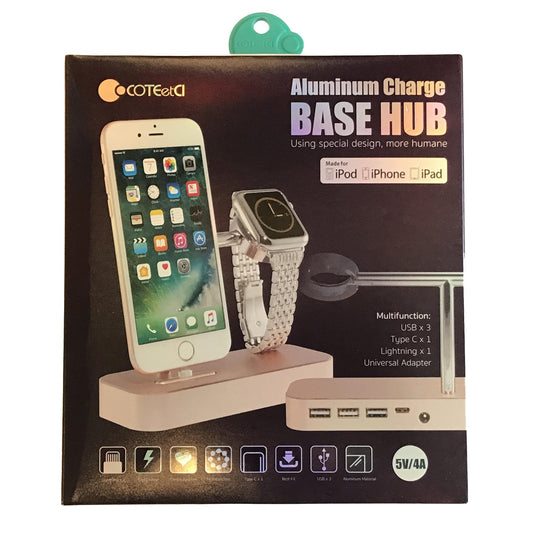 Stand For iPhone Apple Watch Coteetci Aluminium Base Hub Charging Dock Gold  FoneFunShop   