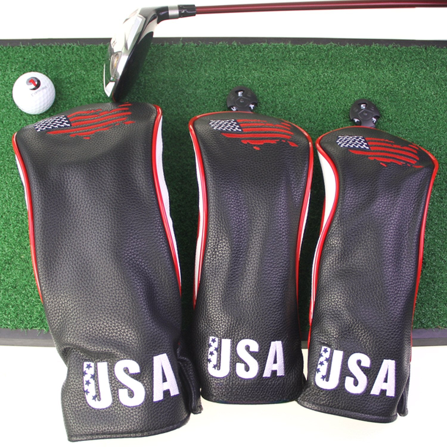 USA Flag Covers Driver 1 3 5 Headcovers 3Pcs Black Golf FoneFunShop   