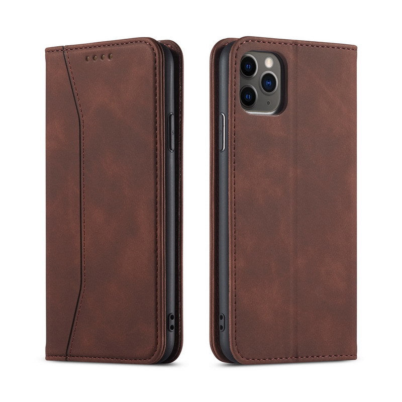 Flip Case For iPhone 15 Leather Multi Card Holder Phone Case Stand in Brown Case Cover FoneFunShop   