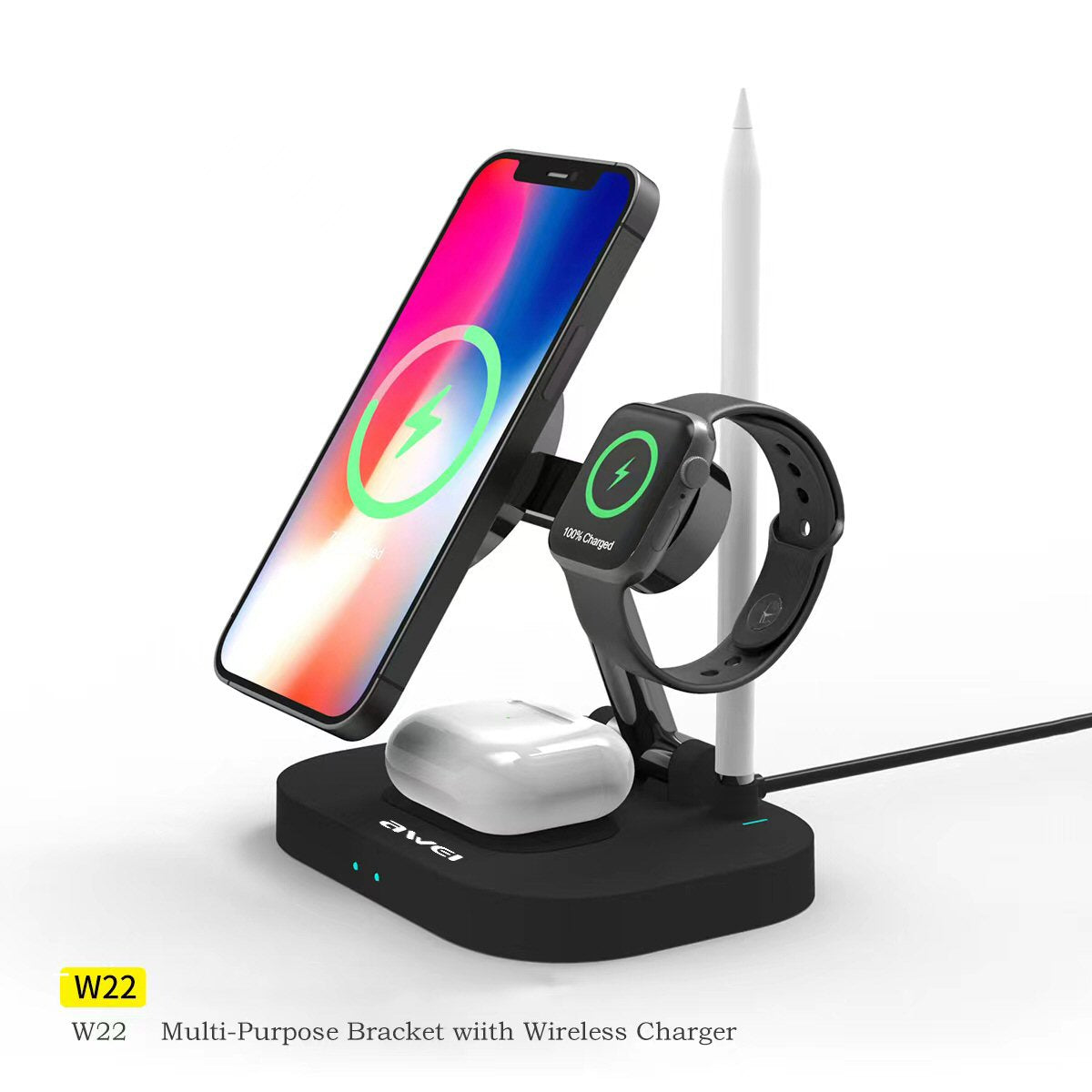 Wireless Charger For Phone Watch Pods Pencil 15W Fast Charge AWEI W22 4 in1 Charger FoneFunShop   