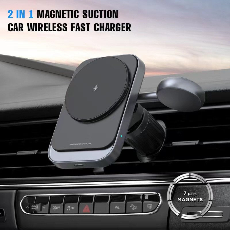 Wireless Fast Car Charger For iPhone and Watch Magnetic Vent Holder 2-in-1 Charger FoneFunShop   