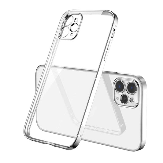 Case For iPhone 12 Clear Silicone With Silver Edge Case Cover FoneFunShop   