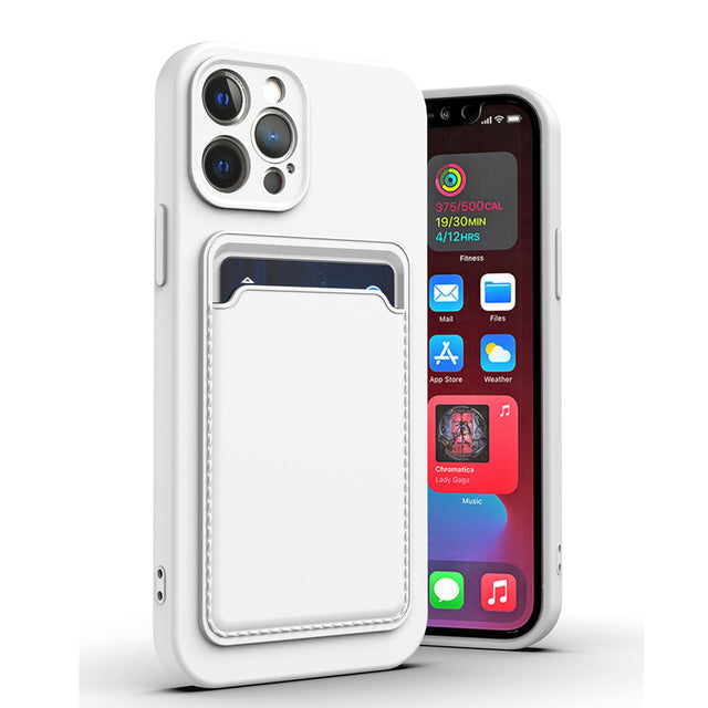 Case For iPhone 14 Pro Max 15 Pro Max Silicone Card Holder Protection in White Case Cover FoneFunShop   