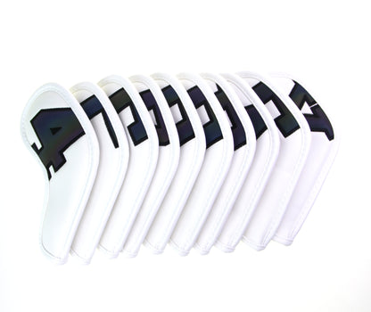 Golf Club Headcovers Irons Set 10 Pcs Iron Head Covers White With Black Numbers Golf Accessorise FoneFunShop   