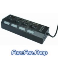 USB Hub 4 Ports With Individual On/Off Switches in Black  FoneFunShop   