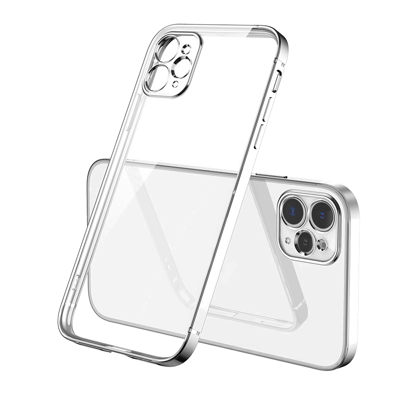For iPhone 12 Pro Max - Clear Silicone Case With Silver Edge