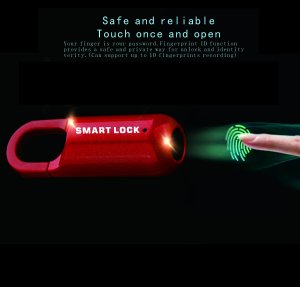 Smart Fingerprint Padlock Biometric Red for Luggage Suitcase Locker Waterproof Portable Keyless Lock Anti-Theft Lock