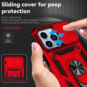 Case For iPhone 14pm 15pm Blue Armoured Ring Holder Stand Camera Shutter